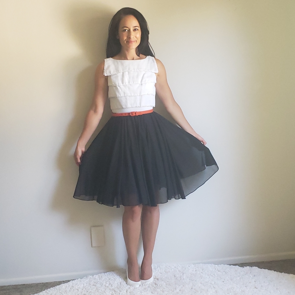 1950s 1960s Vintage Miss Elliotte California Black & White Dress Tiered Bodice - Picture 3 of 13